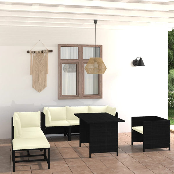 vidaXL 8-piece Garden Lounge Set with Cushions Poly Rattan Black