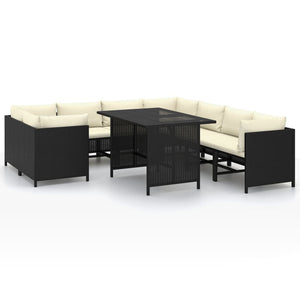 vidaXL 9-piece Garden Lounge Set with Cushions Poly Rattan Black