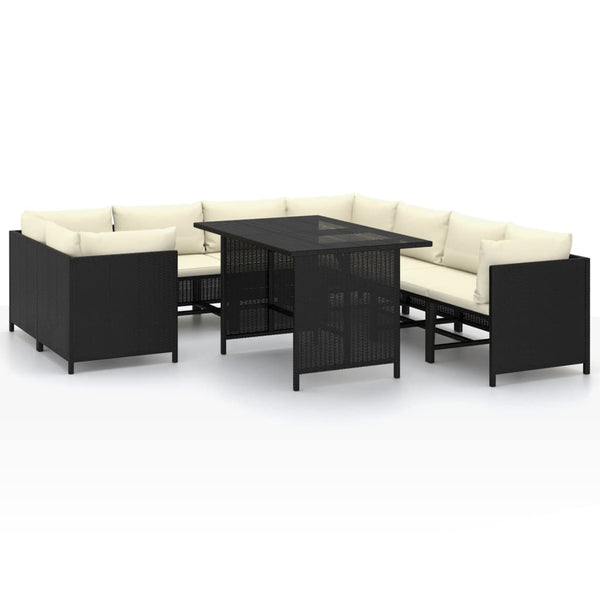 vidaXL 9-piece Garden Lounge Set with Cushions Poly Rattan Black