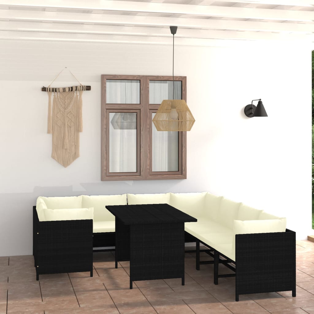 vidaXL 9-piece Garden Lounge Set with Cushions Poly Rattan Black