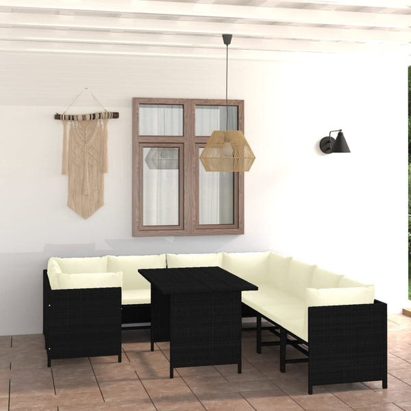 vidaXL 9-piece Garden Lounge Set with Cushions Poly Rattan Black