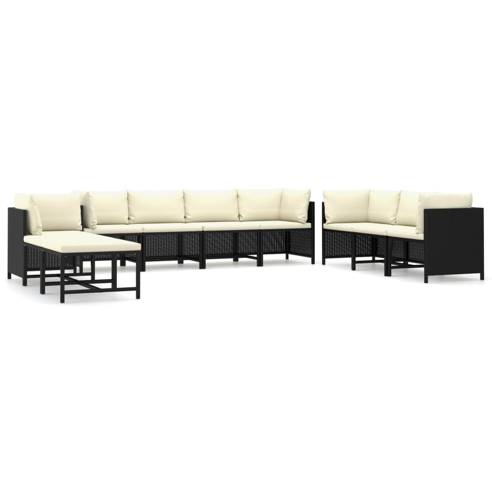 vidaXL 10-Piece Garden Lounge Set with Cushions Poly Rattan Black