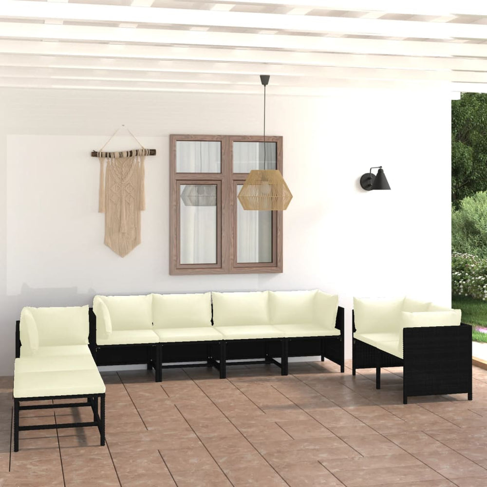 vidaXL 10-Piece Garden Lounge Set with Cushions Poly Rattan Black