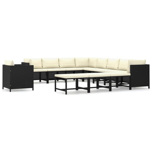 vidaXL 12-Piece Garden Lounge Set with Cushions Poly Rattan Black