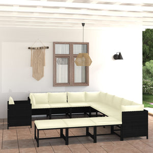 vidaXL 12-Piece Garden Lounge Set with Cushions Poly Rattan Black