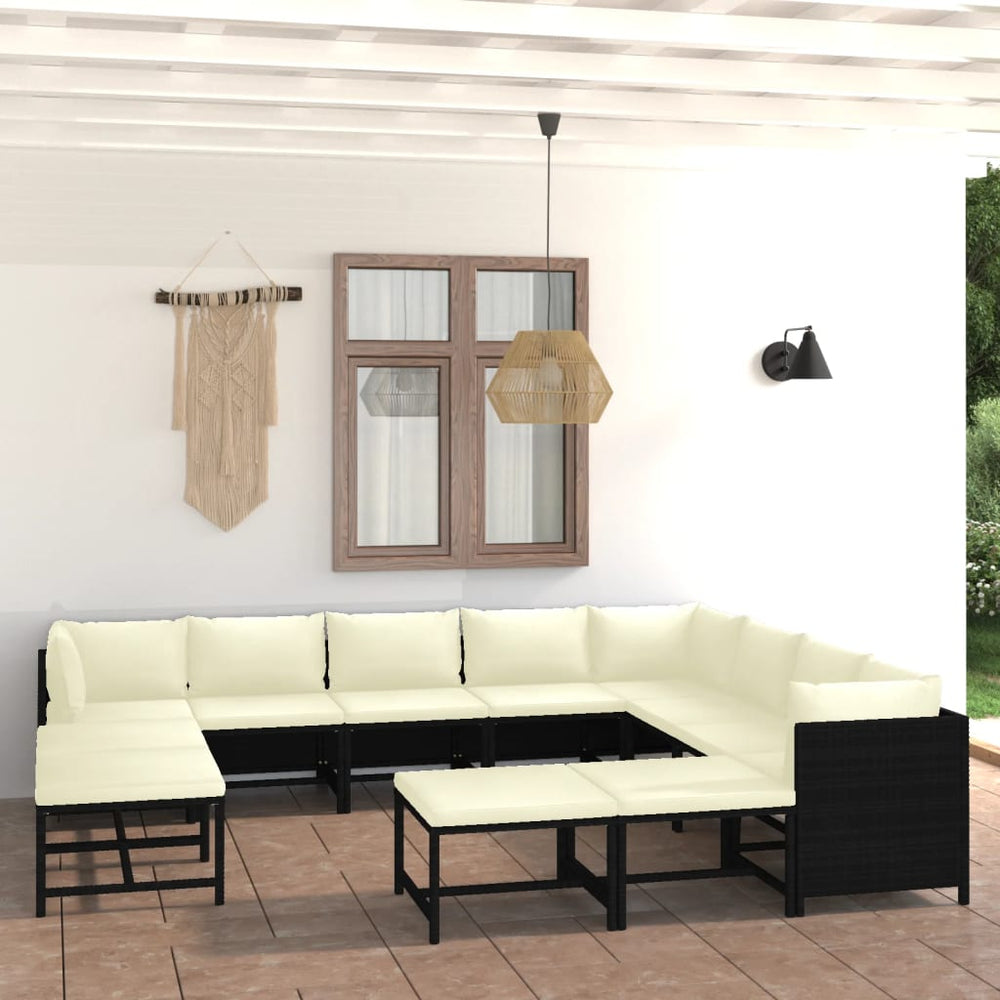 vidaXL 12-Piece Garden Lounge Set with Cushions Poly Rattan Black