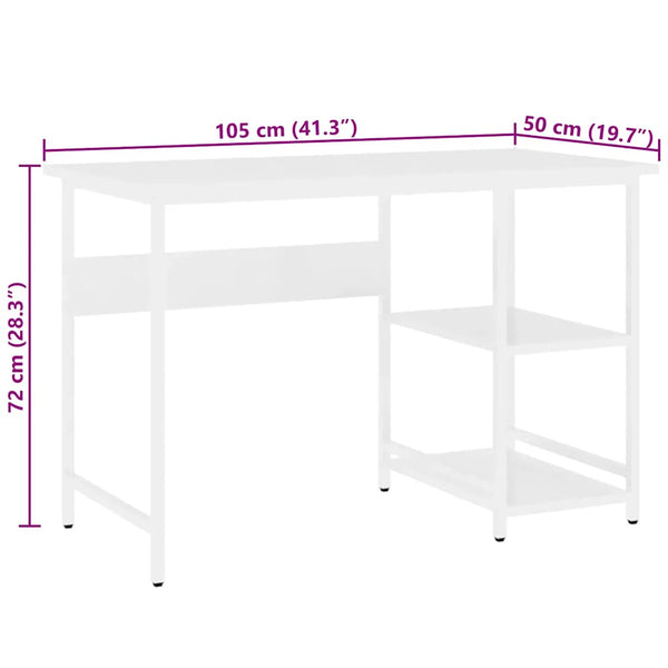 vidaXL Computer Desk White 105x50x72 cm MDF and Metal