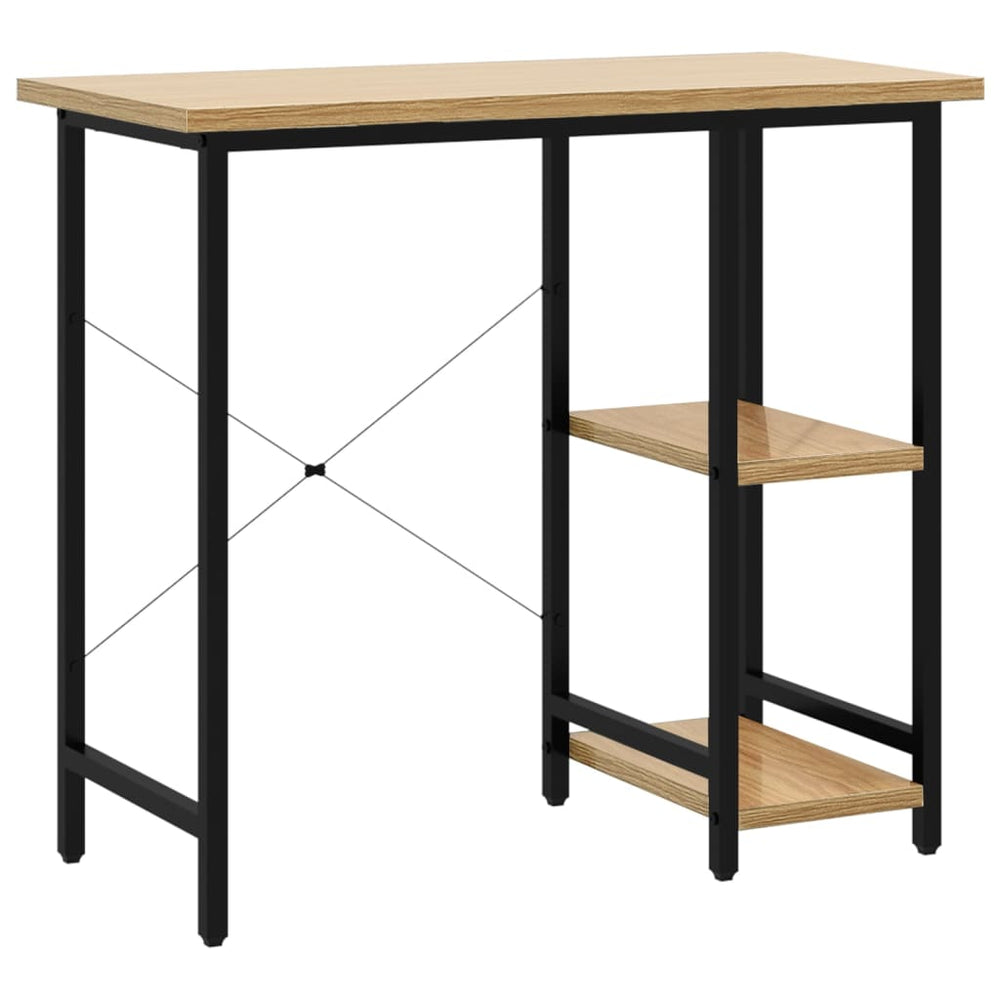 vidaXL Computer Desk Black and Light Oak 80x40x72 cm MDF and Metal