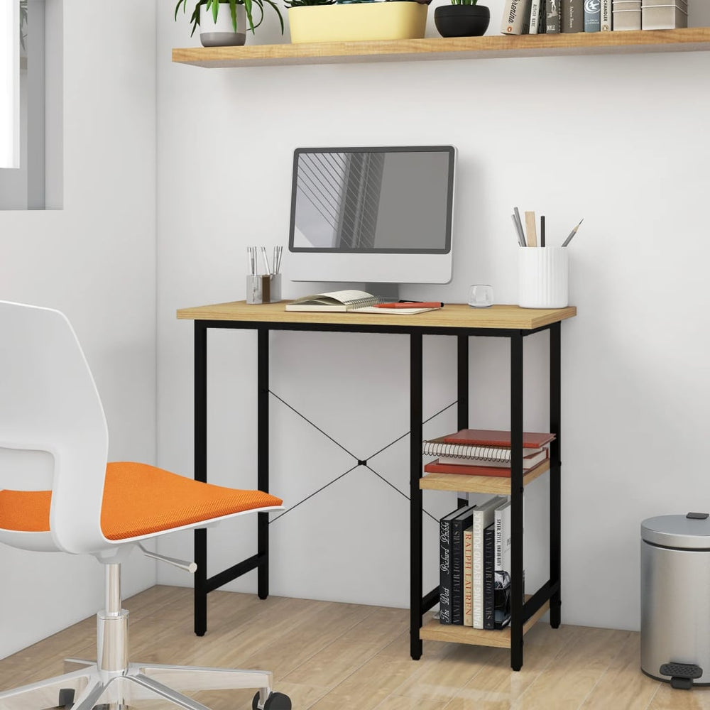vidaXL Computer Desk Black and Light Oak 80x40x72 cm MDF and Metal