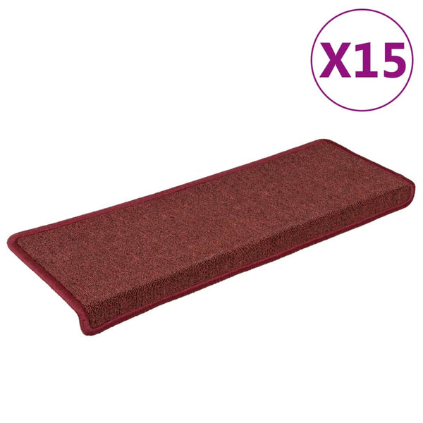 vidaXL Stair Mats 15 pcs. 65x21x4 cm Bordeaux Rectangular Edge
