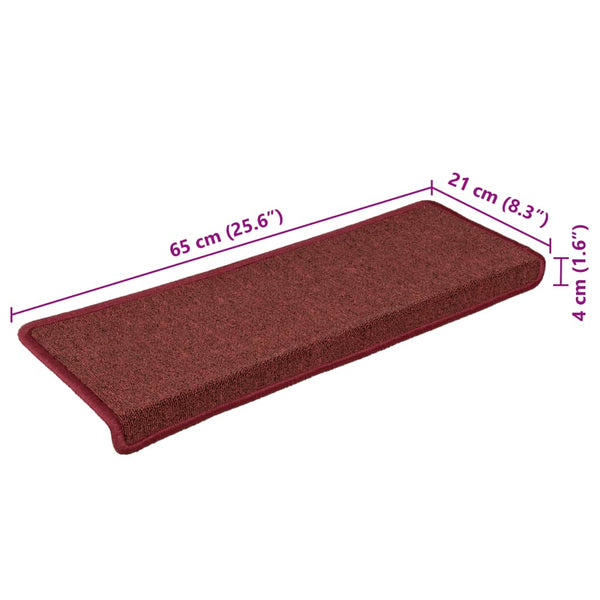 vidaXL Stair Mats 15 pcs. 65x21x4 cm Bordeaux Rectangular Edge