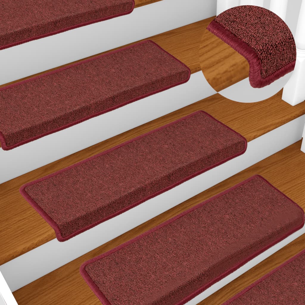 vidaXL Stair Mats 15 pcs. 65x21x4 cm Bordeaux Rectangular Edge