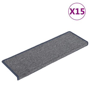 vidaXL Stair Mats 15 pcs. 65 x 21 x 4 cm Light Grey and Blue Rectangular Edge