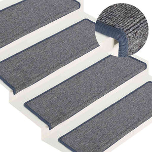 vidaXL Stair Mats 15 pcs. 65 x 21 x 4 cm Light Grey and Blue Rectangular Edge