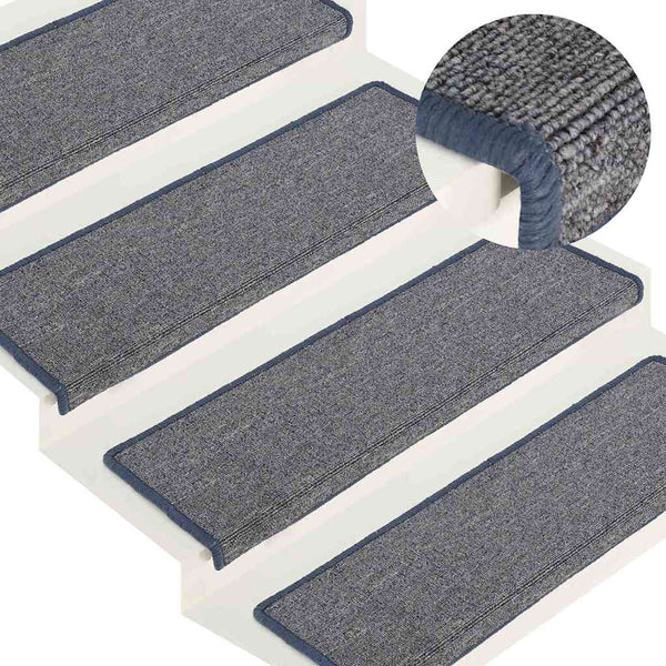 vidaXL Stair Mats 15 pcs. 65 x 21 x 4 cm Light Grey and Blue Rectangular Edge