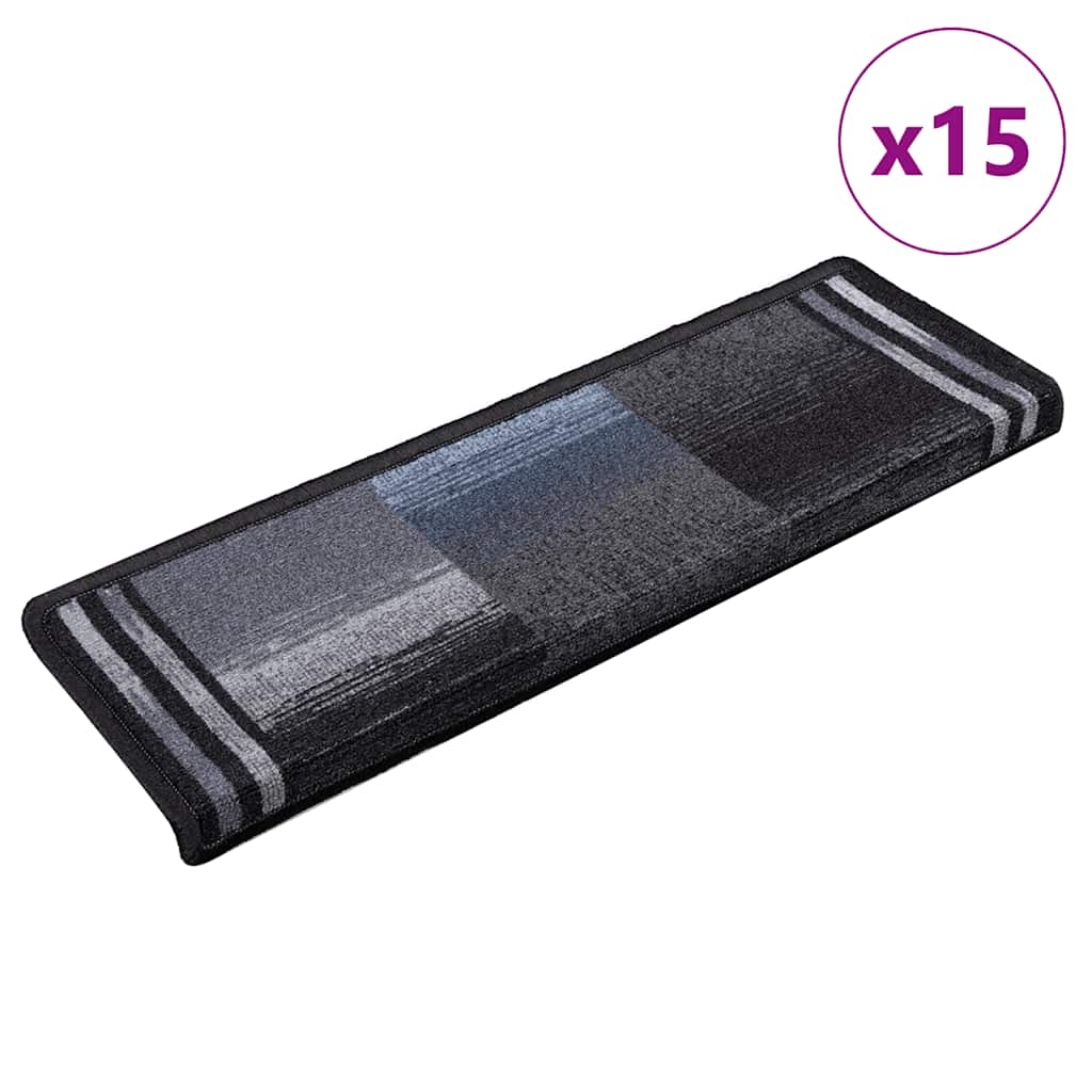 vidaXL Self-Adhesive Stair Mats 15 pcs. 65x21x4 cm Black and Grey