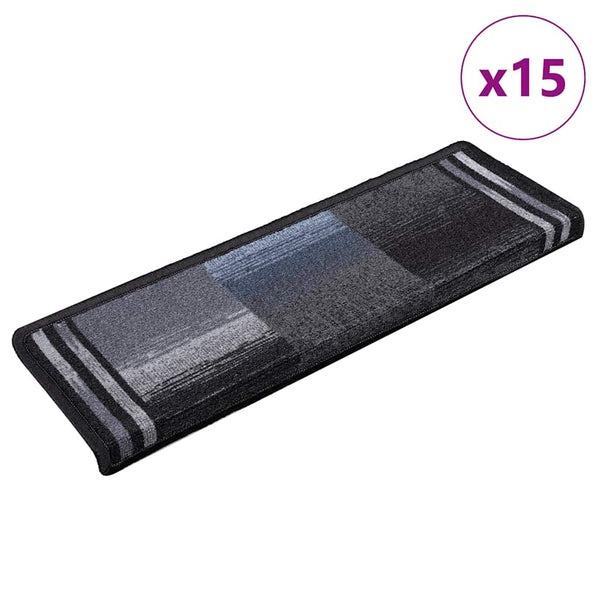 vidaXL Self-Adhesive Stair Mats 15 pcs. 65x21x4 cm Black and Grey