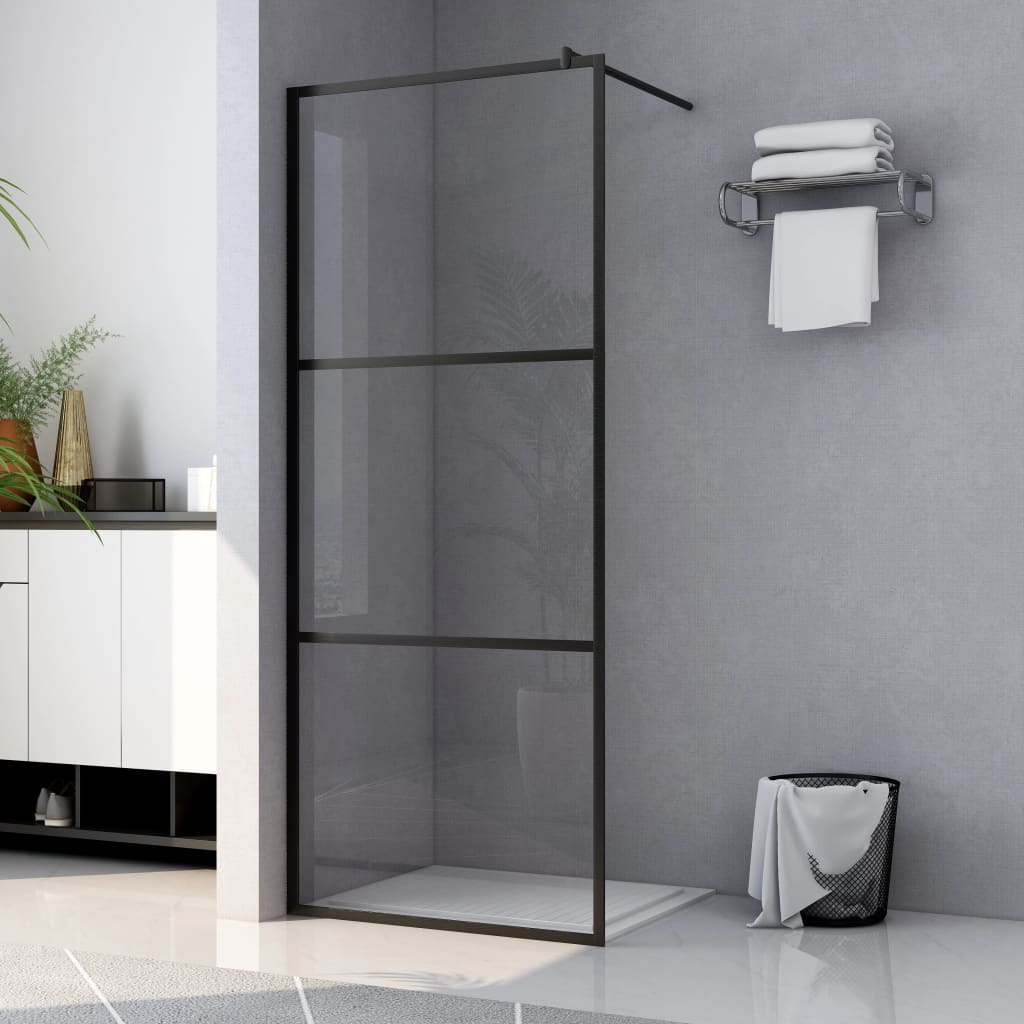 vidaXL Walk-in Shower Screen Tempered Clear Glass Black 100x195 cm