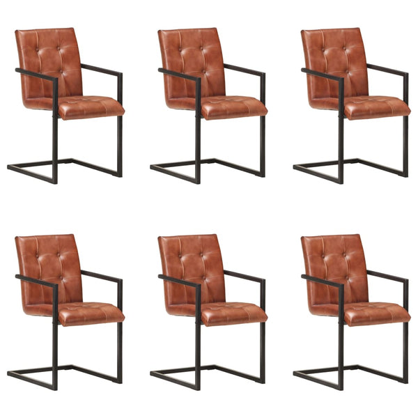vidaXL Cantilever Chairs 6 pcs Brown Genuine Leather