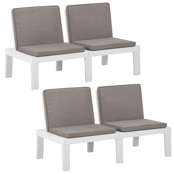 vidaXL Garden Benches with Cushions 2 pcs. Plastic White