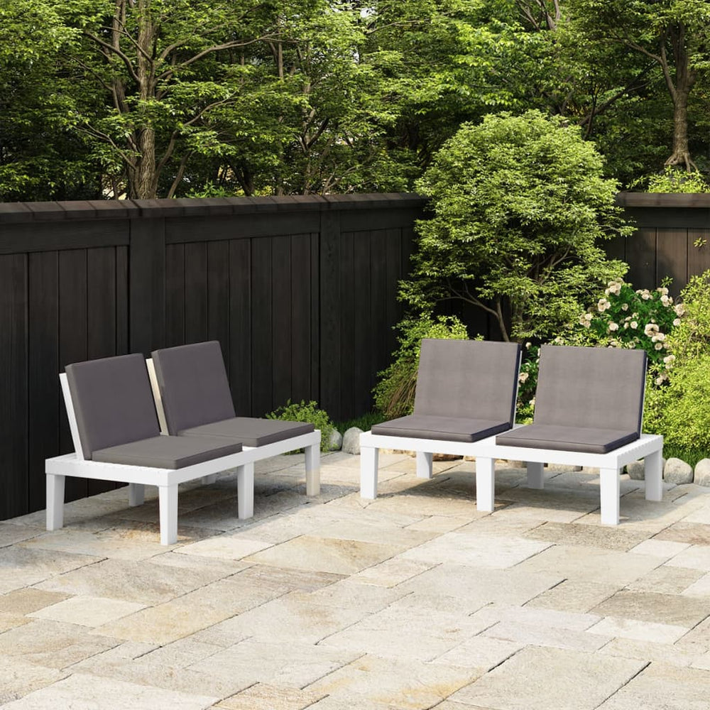 vidaXL Garden Benches with Cushions 2 pcs. Plastic White