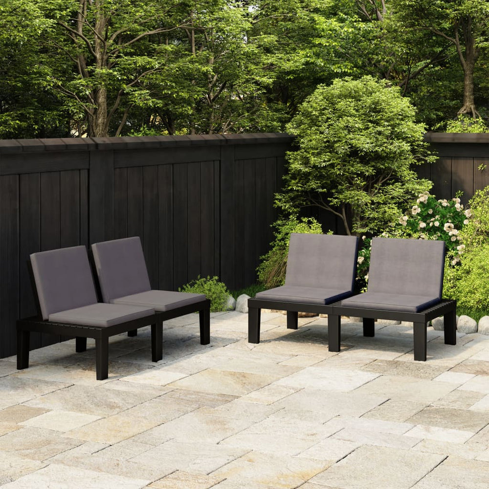 vidaXL Garden Benches with Cushions 2 pcs. Plastic Grey
