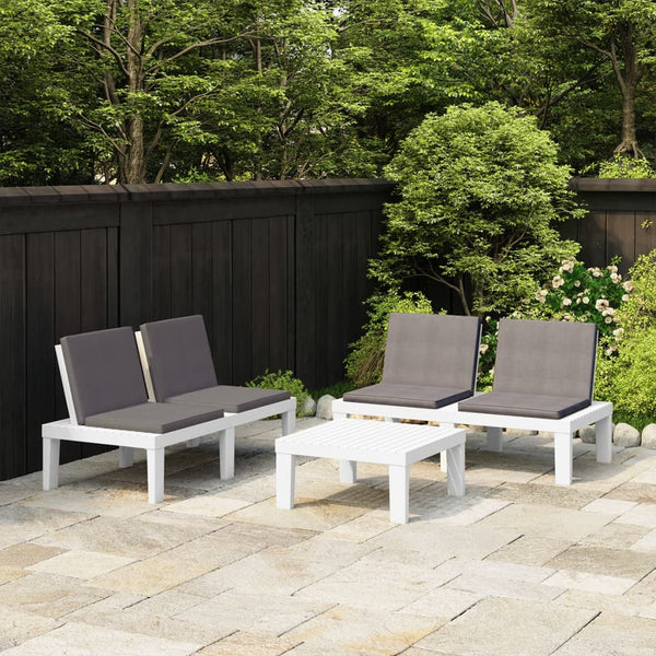 vidaXL 3-Piece Garden Lounge Set with Cushions Plastic White