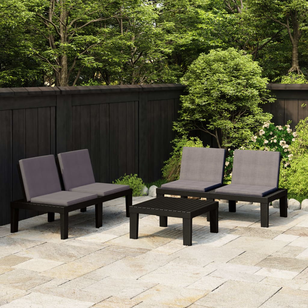 vidaXL 3-Piece Garden Lounge Set with Cushions Plastic Grey