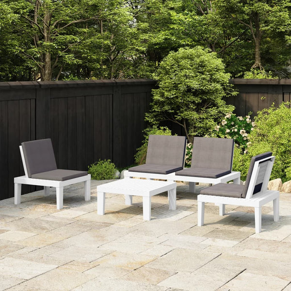 vidaXL 4-Piece Garden Lounge Set with Cushions Plastic White
