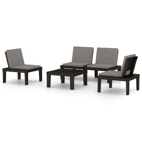 vidaXL 4-Piece Garden Lounge Set with Cushions Plastic Grey