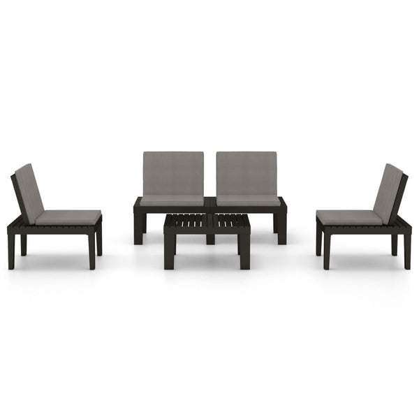 vidaXL 4-Piece Garden Lounge Set with Cushions Plastic Grey
