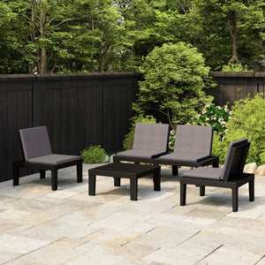 vidaXL 4-Piece Garden Lounge Set with Cushions Plastic Grey