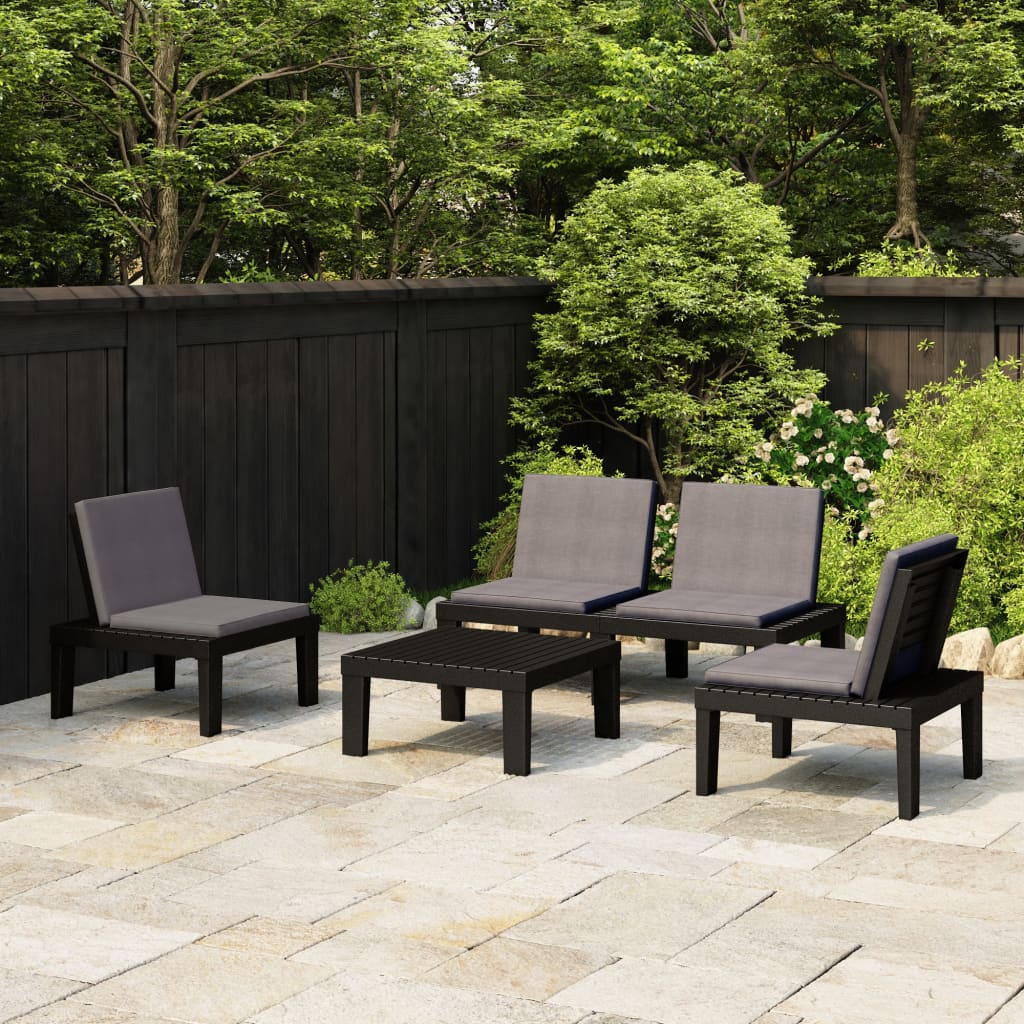 vidaXL 4-Piece Garden Lounge Set with Cushions Plastic Grey