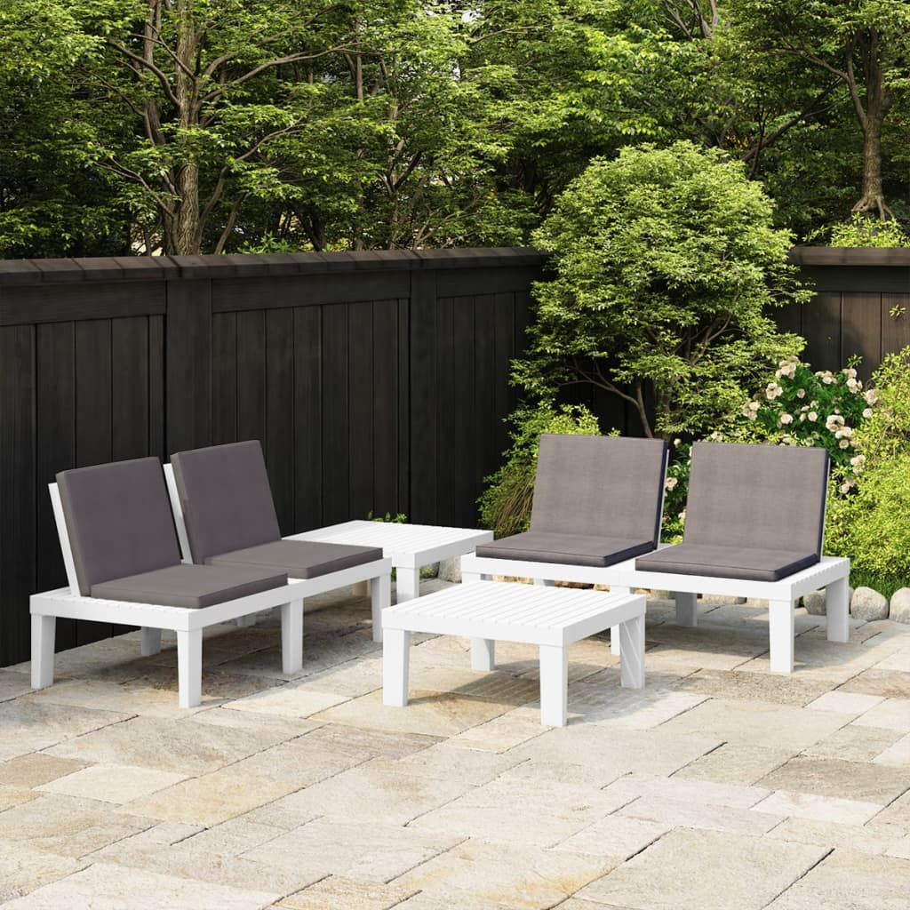 vidaXL 4-Piece Garden Lounge Set with Cushions Plastic White