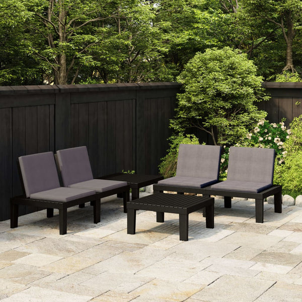 vidaXL 4-piece Garden Lounge Set with Cushions Plastic Grey