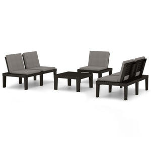 vidaXL 4-Piece Garden Lounge Set with Cushions Plastic Grey