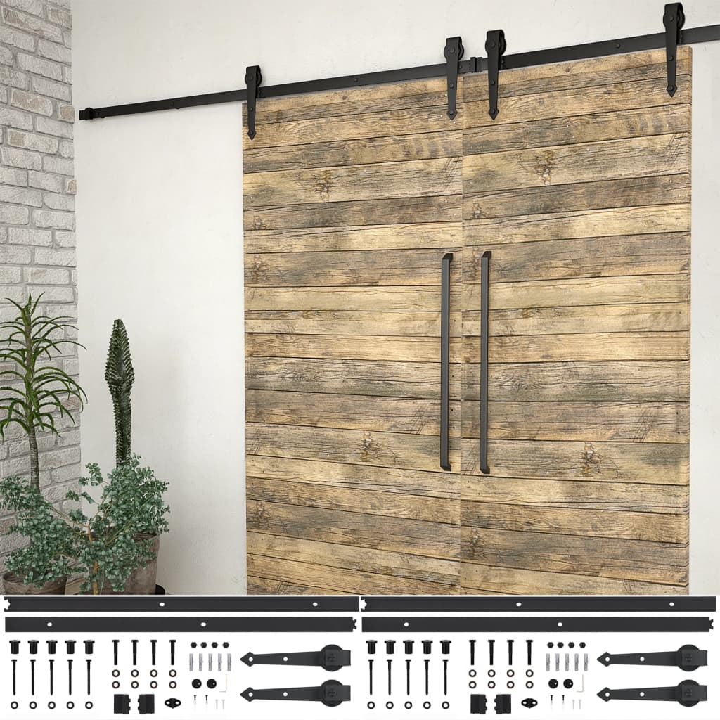 vidaXL Sliding Door Hardware Kit 2 pcs 200 cm Steel Black