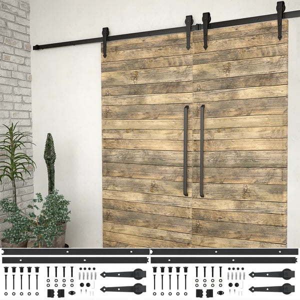 vidaXL Sliding Door Hardware Kit 2 pcs 200 cm Steel Black