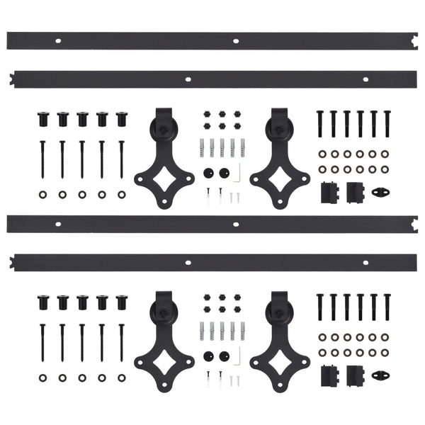 vidaXL Sliding Door Hardware Kit 2 pcs 183 cm Steel Black