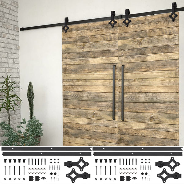 vidaXL Sliding Door Hardware Kit 2 pcs 183 cm Steel Black