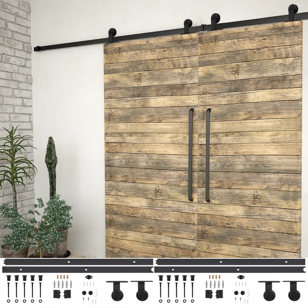 vidaXL Sliding Door Hardware Kit 2 pcs 200 cm Steel Black