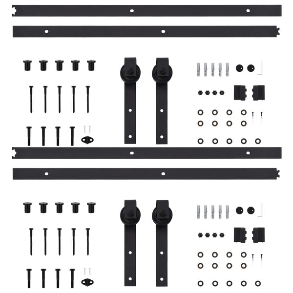 vidaXL Sliding Door Hardware Kit 2 Pcs 183 cm Steel Black