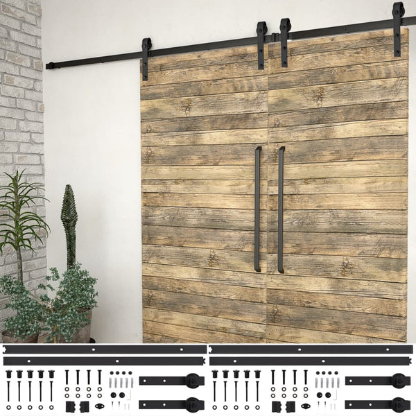 vidaXL Sliding Door Hardware Kit 2 Pcs 183 cm Steel Black