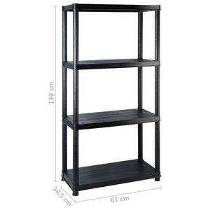 vidaXL 4-Tier Storage Rack Black 122x30.5x130 cm Plastic