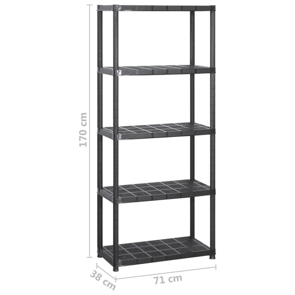 vidaXL 5-Tier Storage Rack Black 142x38x170 cm Plastic