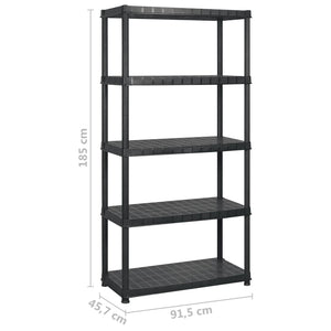 vidaXL 5-Tier Storage Rack Black 183x45.7x185 cm Plastic
