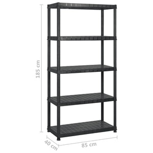 vidaXL 5-Tier Storage Rack Black 255x40x185 cm Plastic