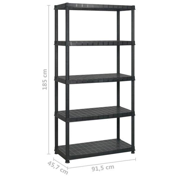 vidaXL 5-Tier Storage Rack Black 274.5x45.7x185 cm Plastic