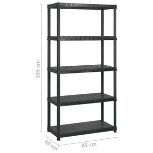 vidaXL 5-Tier Storage Rack Black 340x40x185 cm Plastic