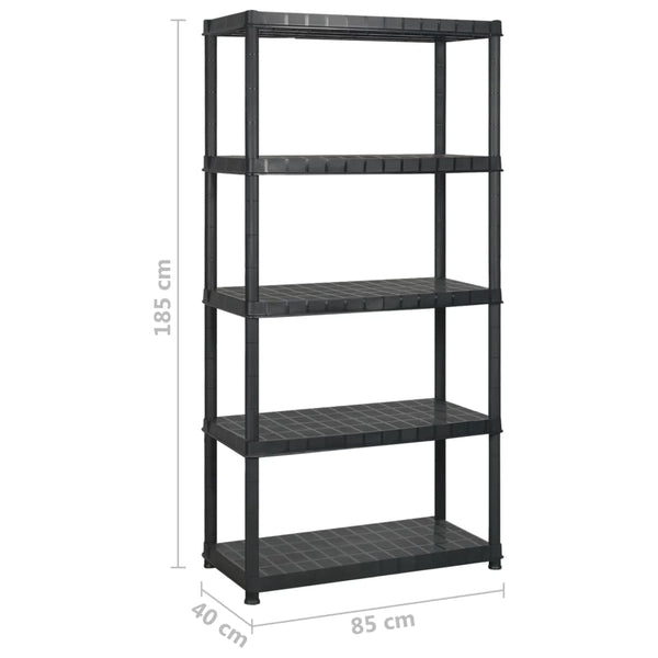 vidaXL 5-Tier Storage Rack Black 340x40x185 cm Plastic